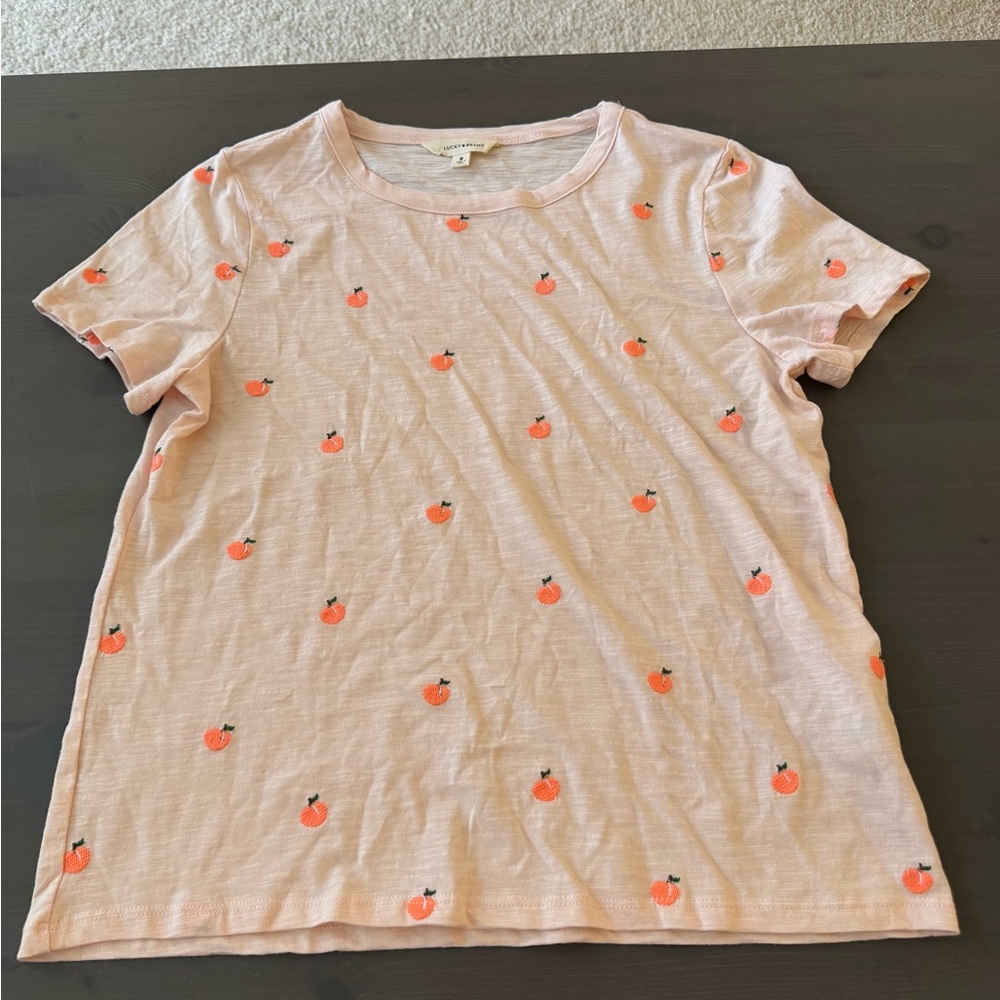Lucky Brand Light Pink Tee with Orange Motif